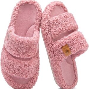 EVERFOAMS™️ Dusty Rose Fuzzy Open-Toe Slippers